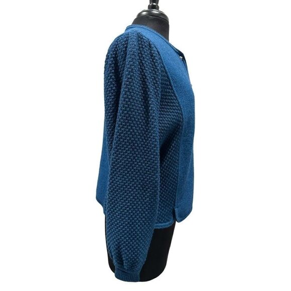 Geiger Collection Vintage Austrian Wool Cardigan Jacket Teal Blue Size 44 - Picture 5 of 16